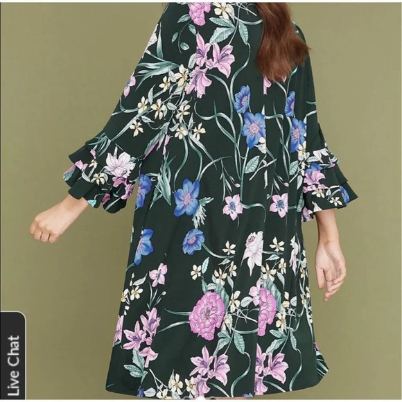 Lane Bryant Floral Green Ruffle Sleeve Swing Dress Size 26/28 4X - Picture 2 of 13
